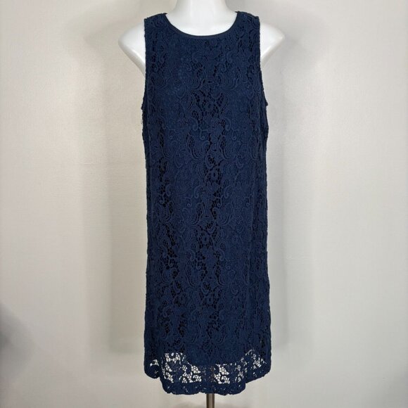 LOFT Dresses & Skirts - LOFT Shift Dress 6 Navy Blue Crochet Lace Sleeveless Women's